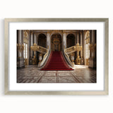Extra large wall art of abstract textured scenery of Versailles in muted tones, framed with a silver mat.