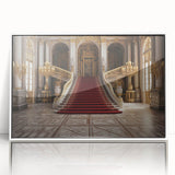 Mid-century modernist art of Versailles scenery in pastel colors on a framed acrylic, ideal for nursery wall art.