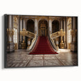 Black and white wall art of Versailles landscape on framed canvas, ideal for bedroom decor.