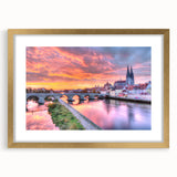 Abstract art print of a Bavarian landscape in muted earth tones on a framed canvas, suitable for dining room decor.