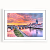 Textured abstract art print of a Bavarian landscape in muted earth tones on a framed white mat, ideal for bedroom art.