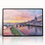 Large abstract wall art depicting a Bavarian landscape in muted earth tones on a framed acrylic.