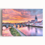 Black and white photograph of Bavarian landscape on large stretched canvas, ideal for kitchen wall art or bedroom decor.