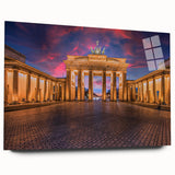 Large abstract wall art of Berlin cityscape in muted grays and blues on acrylic glass.