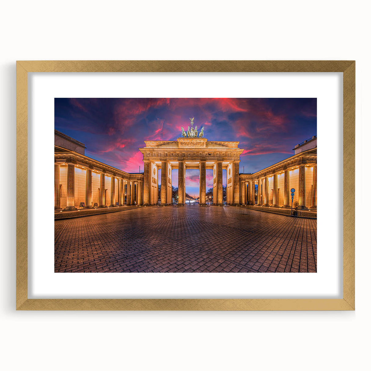Abstract art print of Berlin cityscape in muted gray and blue tones on a framed canvas, ideal for dining room decor.