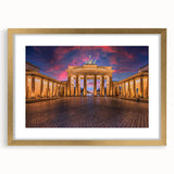 Abstract art print of Berlin cityscape in muted gray and blue tones on a framed canvas, ideal for dining room decor.