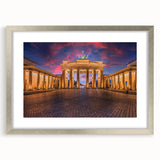 Extra large abstract art print of Berlin scenery in textured silver frame, ideal for living room decor.