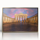 Art deco poster of Berlin scenery in muted gold tones, framed acrylic, ideal for modern art wall decor in a nursery.