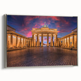 Landscape art painting of Berlin with colorful and vintage poster art style on a silver-framed canvas.