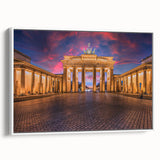 Vintage poster art of Berlin featuring colorful imagery on a large framed canvas, ideal for living room decor.