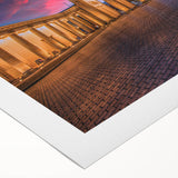 Art Deco poster of Berlin skyline in muted gray and blue tones on rolled canvas, suitable for dining room wall art.