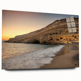 Acrylic print of a serene Crete landscape in subdued blue and white tones, ideal for bedroom or dining room decor.