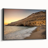 Black and white landscape art painting of Crete, Greece on framed canvas, suitable for bedroom wall decor.