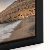 Extra large framed canvas depicting a textured scene of Crete, Greece, in black with colorful accents.