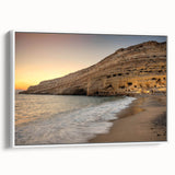Vintage poster art of a scenic Crete landscape on a framed canvas, featuring vibrant colors, ideal for living room decor.