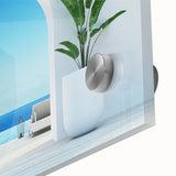 Mid-century modernist acrylic print of abstract European scenery in cool blue and white tones, ideal for dining room art.