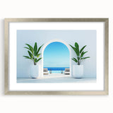 Extra large abstract art print of a European scenery in Greece, featuring textured brush strokes in muted earth tones.