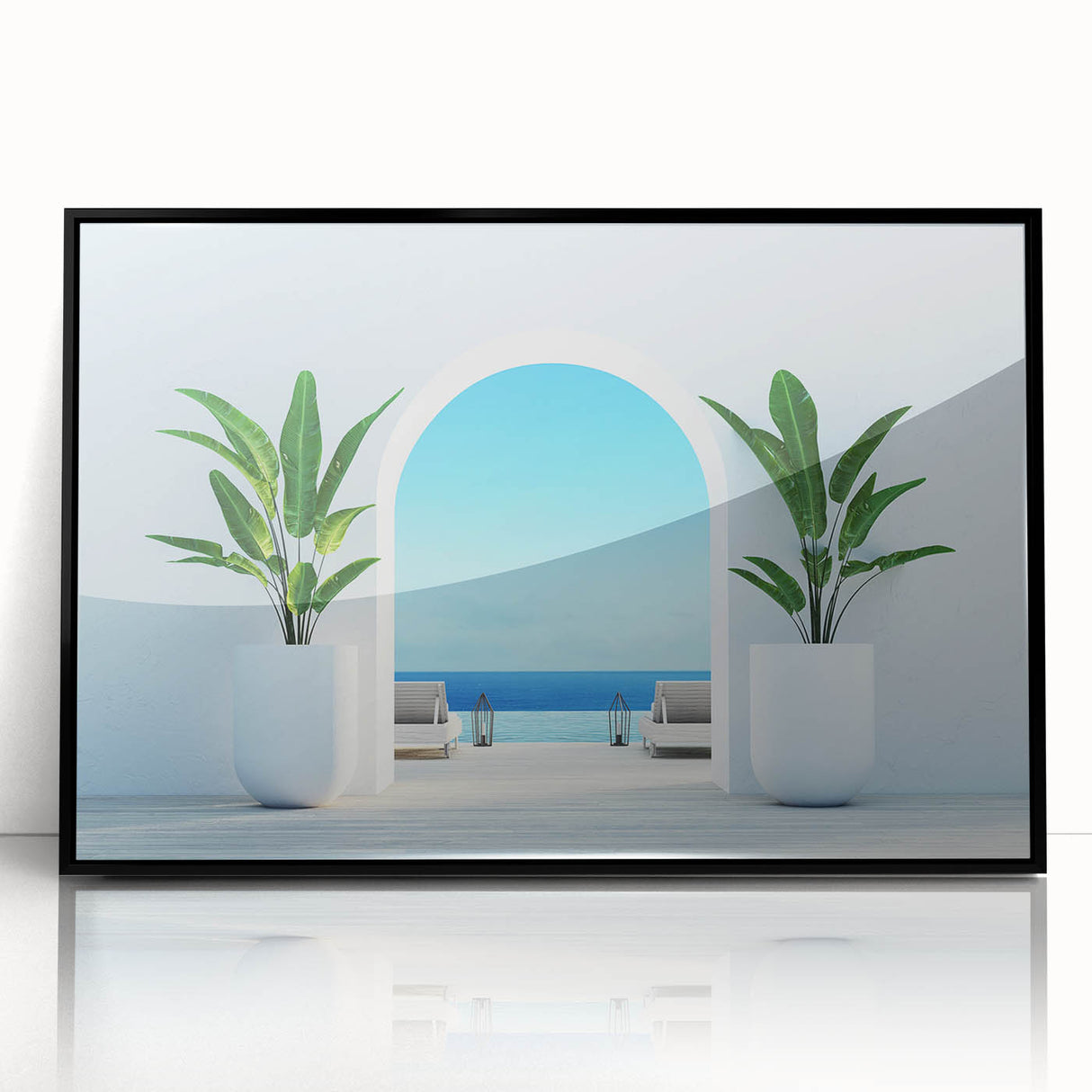 Large abstract wall art depicting a European Greek landscape in muted earth tones on a framed acrylic.