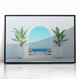 Large abstract wall art depicting a European Greek landscape in muted earth tones on a framed acrylic.