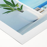 Art deco poster of a European Greek landscape in muted earth tones on rolled canvas, suitable for dining room decor.