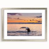 Extra large abstract art print depicting a textured Greenland scenery in cool blue and green tones, framed in silver.