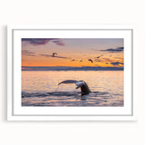 Textured abstract art print of a Greenland landscape in muted green and blue tones, framed with a white mat.