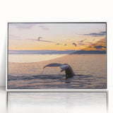 Mid-century modernist art depicting a serene Greenland landscape in muted green and white tones, framed acrylic.