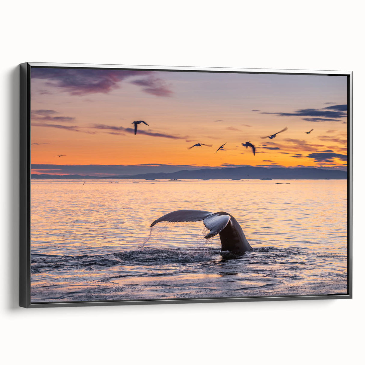 Black and white landscape art painting of Greenland on framed canvas, ideal for bedroom wall decor.