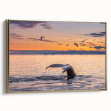 Framed canvas featuring a vintage-style landscape painting of Greenland with muted green and black tones.