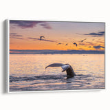 Vintage poster art of a Greenland scenery on framed canvas, featuring vibrant green and blue tones.