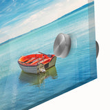 Large abstract wall art depicting a European scenery in muted earth tones on acrylic glass.