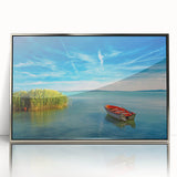 Large art print of a Hungarian landscape in muted earth tones on acrylic, framed in silver.