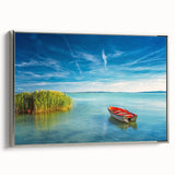 Framed canvas featuring a vintage landscape art painting of a Hungarian scenery, with colorful art on a black background.