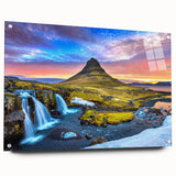 Acrylic print of a serene Icelandic landscape in muted blue and gray tones, ideal for bedroom or dining room decor.