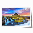 Extra large rolled print of a serene Icelandic landscape with muted green and blue tones, ideal for dining room wall art.