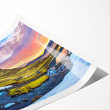 Extra large wall art featuring line art flowers in muted green and white tones on a rolled canvas.