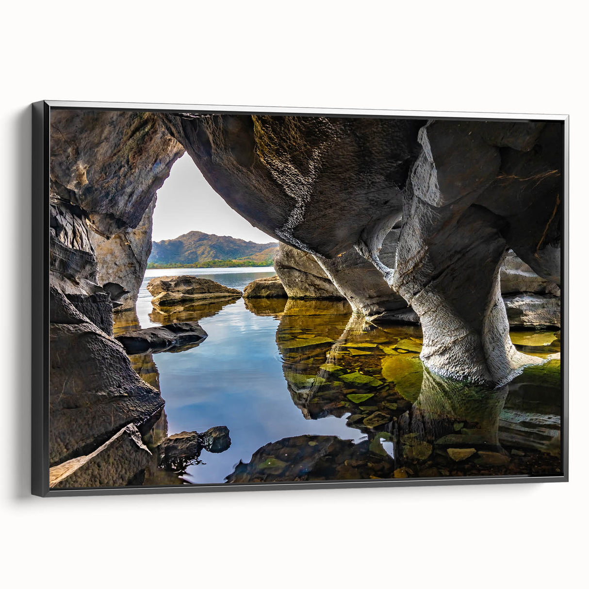 Black and white framed canvas of a vintage Irish landscape, ideal for bedroom wall decor.
