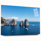 Acrylic print of Capri, Italy with vibrant blue and coastal hues, ideal for bedroom or dining room art.