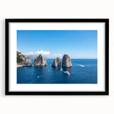 Colorful abstract art print of a European scenery in Capri, on a textured, extra large canvas with a black frame.