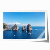 Rolled print of Capri scenery with lush greenery and vibrant blue ocean, ideal for art wall dining room.