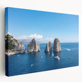 Large canvas print of a Capri, Italy coastal scene in vibrant, natural hues, ideal for kitchen wall art.