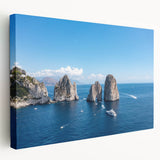 Large canvas print of a Capri, Italy coastal scene in vibrant, natural hues, ideal for kitchen wall art.