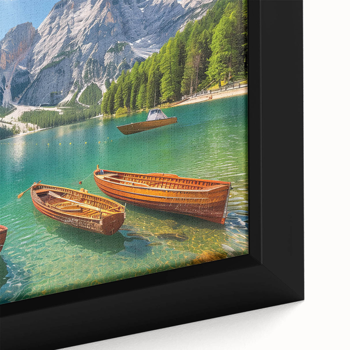 Black framed canvas depicting the Dolomites in Italy, featuring a textured, colorful art style.