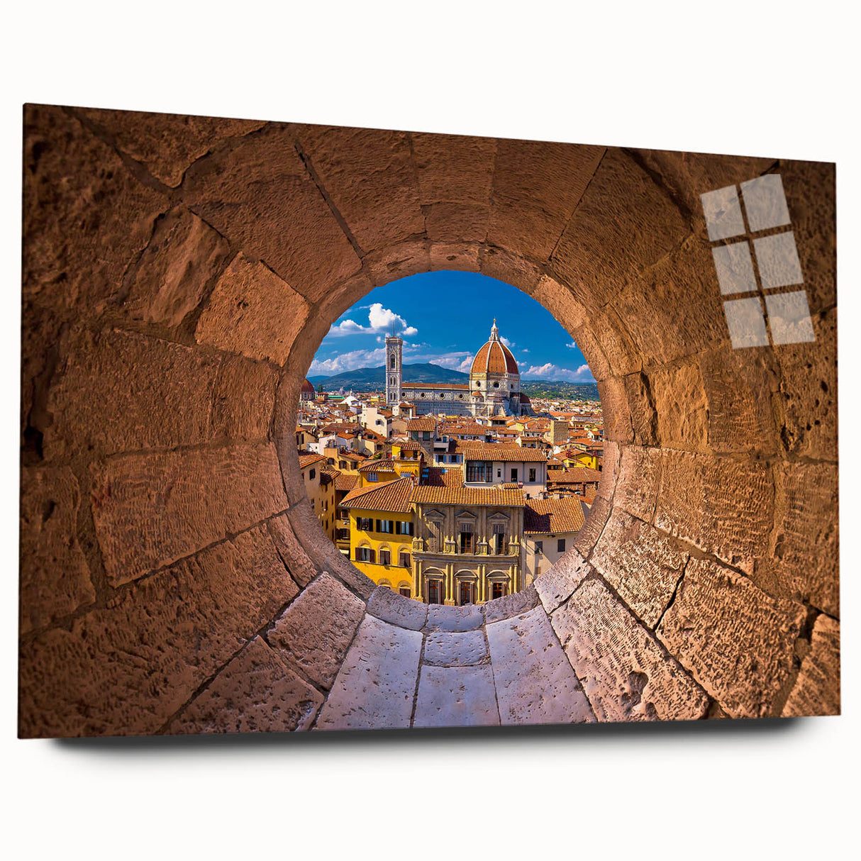 Acrylic print of Florence scenery, large abstract wall art with muted earth tones, ideal for bedroom or dining room decor.