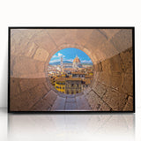 Large abstract wall art of Florence scenery in muted earth tones, framed acrylic, ideal for modern living room decor.