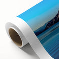 Art Deco poster of Lake Como with soft pastel shades on rolled canvas, suitable for nursery wall art or dining room.