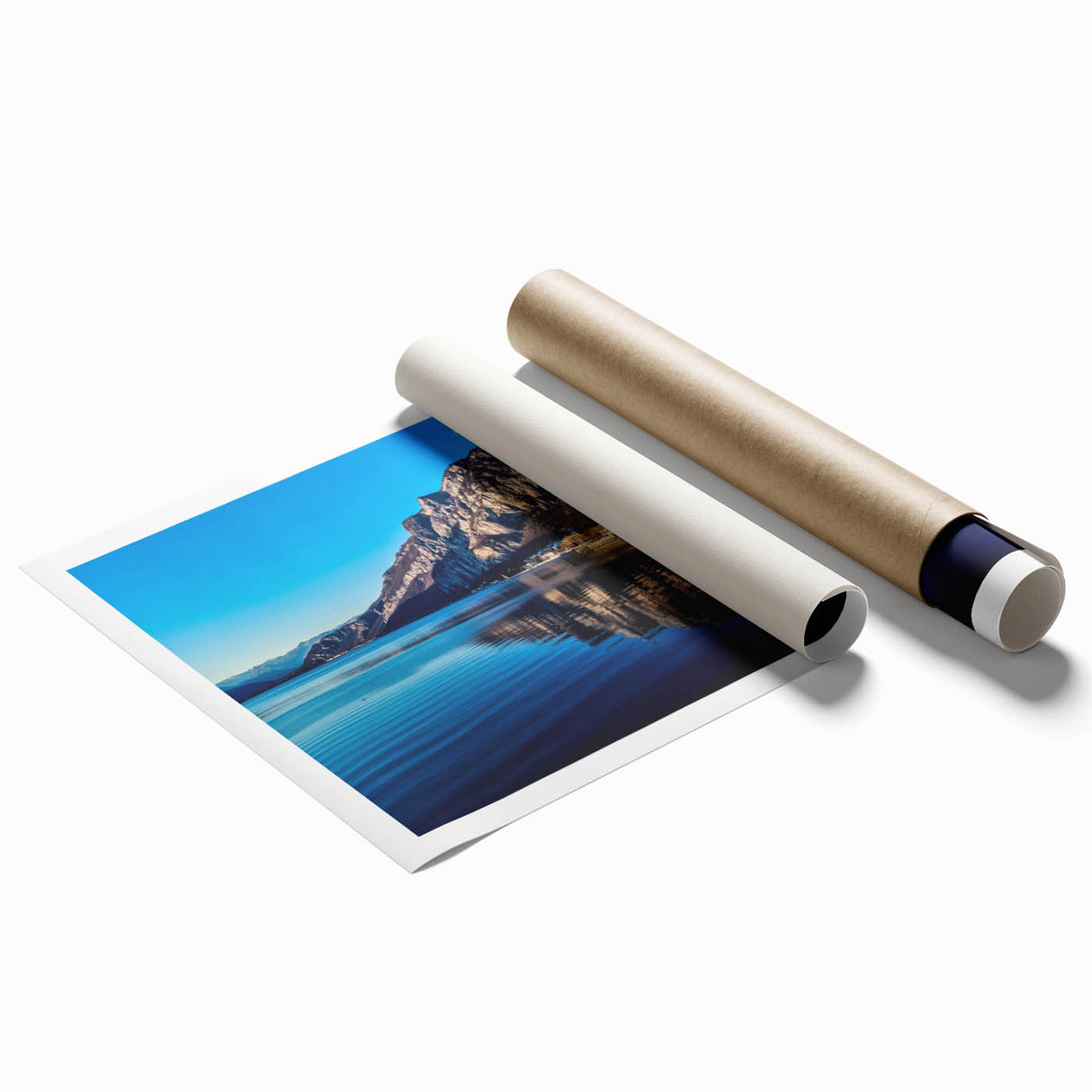 Extra large rolled print of Lake Como with vibrant floral foreground, ideal for classy bathroom wall art.