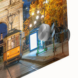 Large abstract art print of Milan scenery on acrylic glass, in muted earth tones, ideal for dining room art.