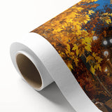 Art deco style poster of Milan scenery on rolled canvas, featuring muted earth tones.