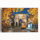 Black and white stretched canvas featuring a detailed Milan cityscape, ideal for kitchen wall art.